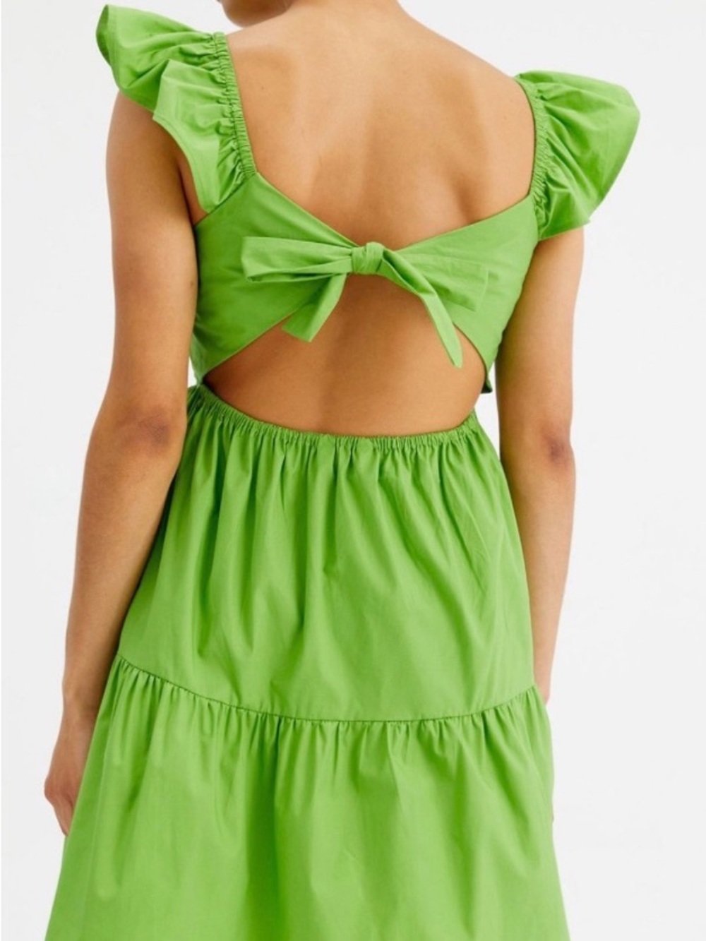Square-Neck Ruffle Strap Lime Mini Dress - Picture 2 of 6